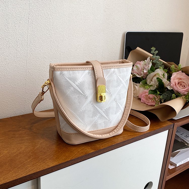 PC Bucket Crossbody Bag with Lock Closure and Spliced Design