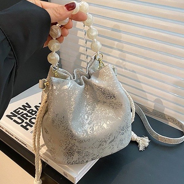 PU Bucket Bag with Magnetic Closure and Embossed Detail - One Size