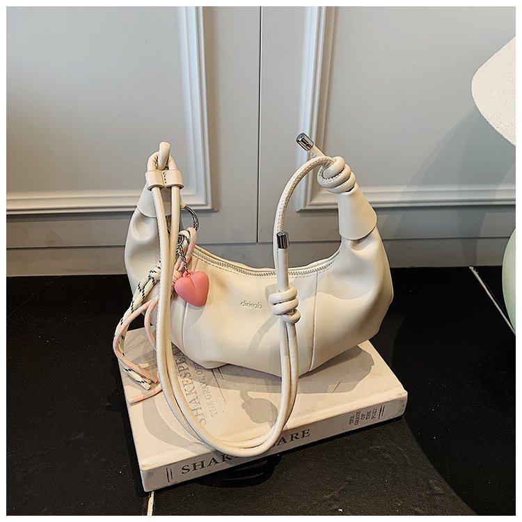 PU Dumpling Bag with Zipper Closure, One Size, with Pendant - Image 3