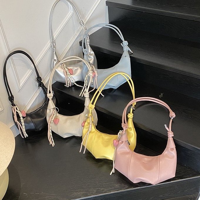 PU Dumpling Bag with Zipper Closure, One Size, with Pendant - Image 4