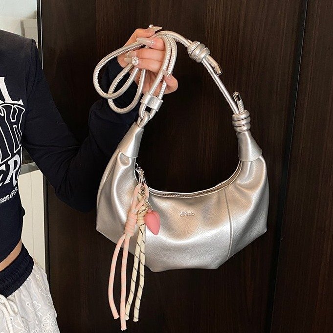 PU Dumpling Bag with Zipper Closure, One Size, with Pendant