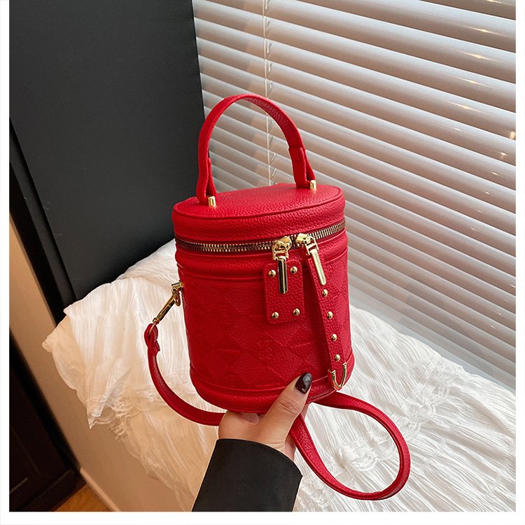 PU Bucket Crossbody Bag with Zip Closure and Patchwork Detail - Image 2